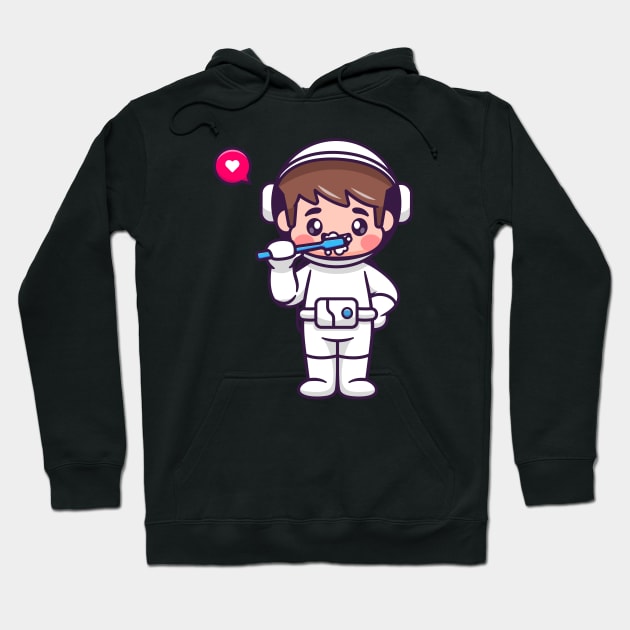 Cute Boy Astronaut Brush Teeth Cartoon Hoodie by Catalyst Labs